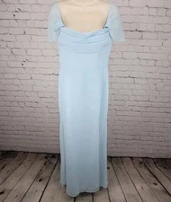 NWT Azazie Saige Sky Blue Empire Waist Side Slit Bridesmaid Dress Custom Size