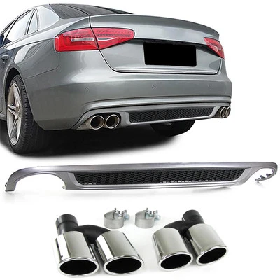 Diffuseur Arrière Double Sorties Chromé Pour Audi A4 B8 8K 07-11 Berline + Avant - Photo 1/3