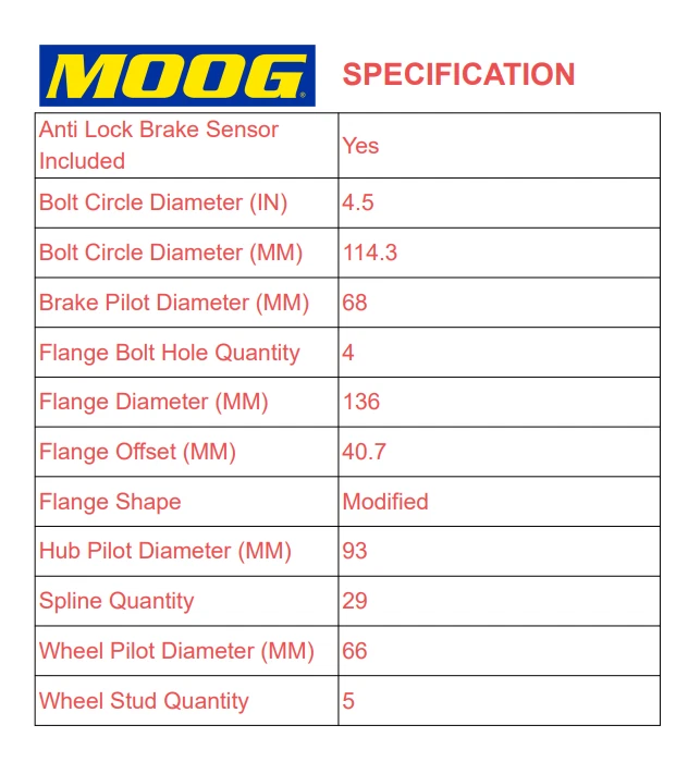 Conjunto de cojinete de cubo de rueda delantera MOOG para Nissan Altima 2007 2008 2009-2013 Foto 3 de 4