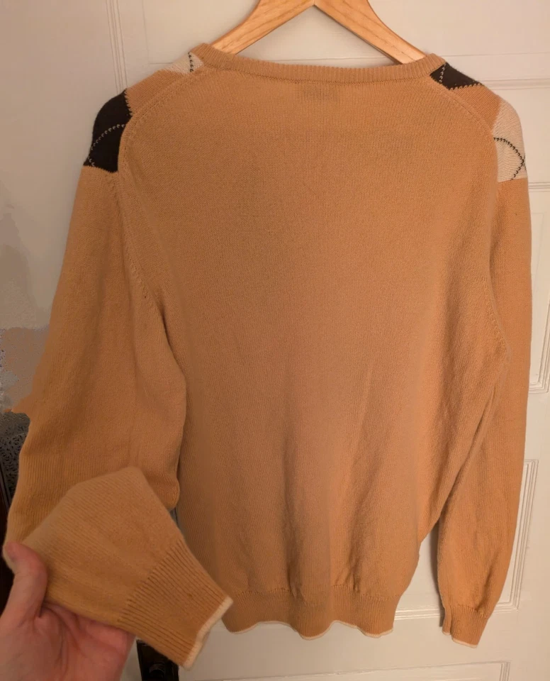 Suéter Pringle Golf Escocia Lana Argyle Camel/Marrón/Blanco Cuello Redondo Para Hombres L 46" De Colección Foto 2 de 4