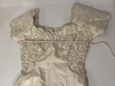 Ivory SILK Wedding Dress SIZE SMALL Lace Train at Shoulders 60s Mod Vintage