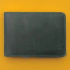 Full Grain Leather Bi-Fold Wallet Green Stitched Card Holder