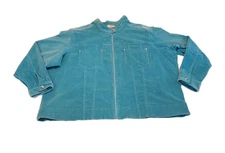 Quacker Factory 3X Blue Corduroy Rhinestone Sequin Full Zip Long Sleeve Jacket