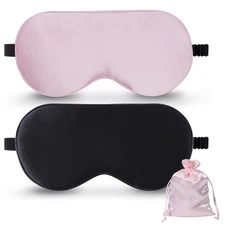 Sleep Mask with Pouch, 2 Pack 100% Real Natural Pure Silk Eye Mask with Adjus...