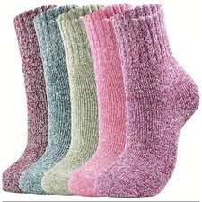 Women's Winter Fashion Warm Thick Bright Color Socks LARGE Wool Blend Pastel 5pk