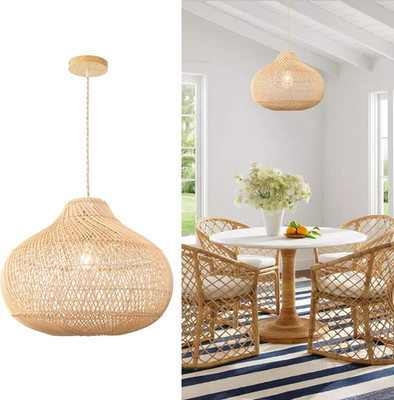 Boho Rattan Pendant Light, 15.74'' Wicker Chandelier for Home Decor