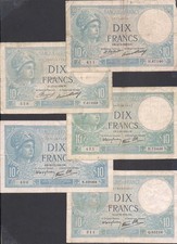 FRANCE - 5 x 10 FRANCS 1932-41 ALL DIFFERENTS DATES