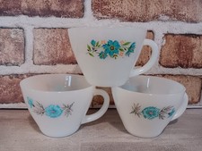 VTG Fire King Milk Glass Bonnie Blue Flowers Floral Cup Anchor Hocking Tea Lot 3