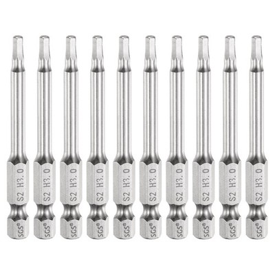 10pcs Flat Hex Screwdriver Bit 3mm (H3) 1/4'' Hex Shank 2.56'' Long Magnetic