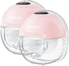 TSRETE Wearable Electric Breast Pump LCD Display 3 Modes 12 Levels Portable Pink