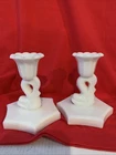 Set of 2 Vintage Westmoreland Milk glass Dolphin Fish Candlestick holders