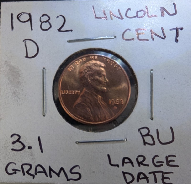 1982-D BU LD LINCOLN CENT - Doubling - Die Chips PENNY  3.1 grams. Wide A M 