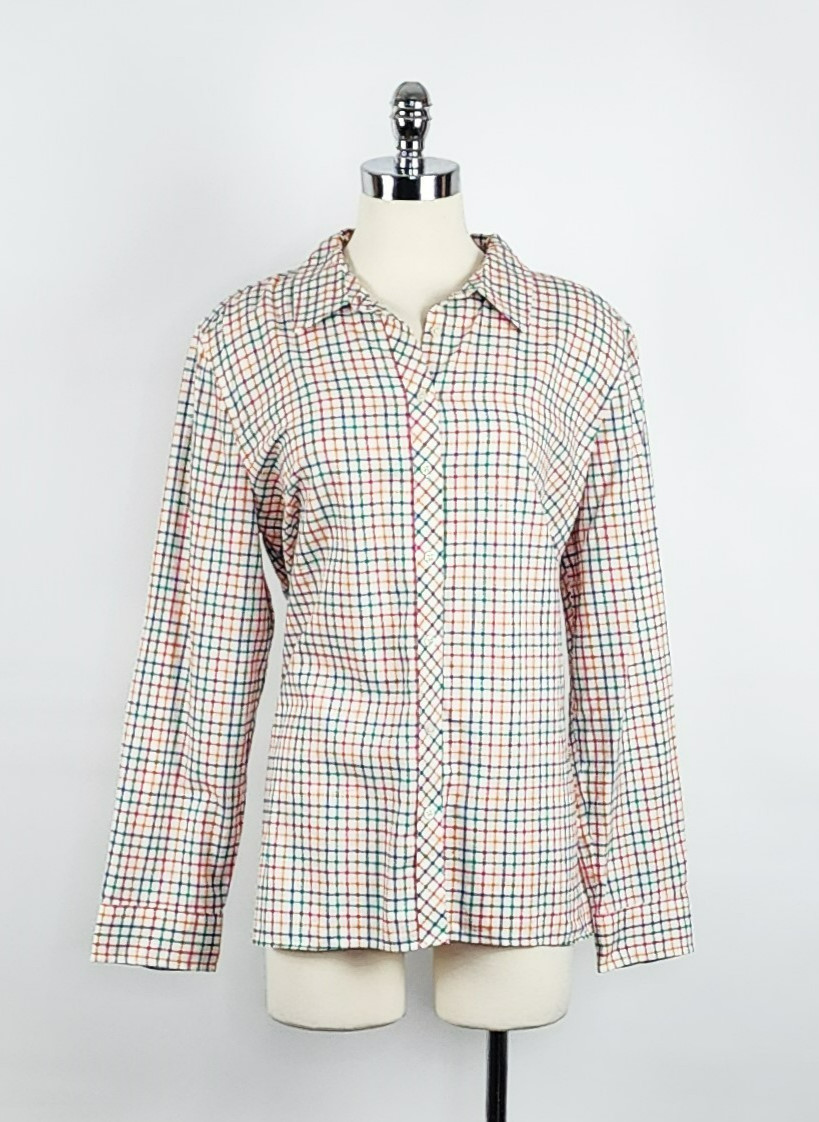 Talbots Multicolor Check Pattern Long Sleeve Butt… - image 1