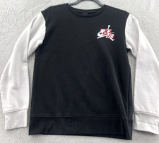 Nike Air Jordan Sweatshirt Boys L Black with White Sleeves Crew Neck