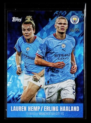 2022 Topps Manchester City Team Set Erling Haaland / Lauren Hemp 86/99 Purple NM