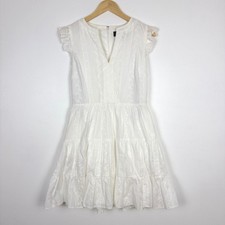 Laundry by Shelli Segal White Cotton Eyelet Ruffle Tiered Dress 6 Romantic