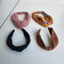 Lot of 4 Trendy Various Headbands Stretch Fabric Big Knots Brown Leather Black