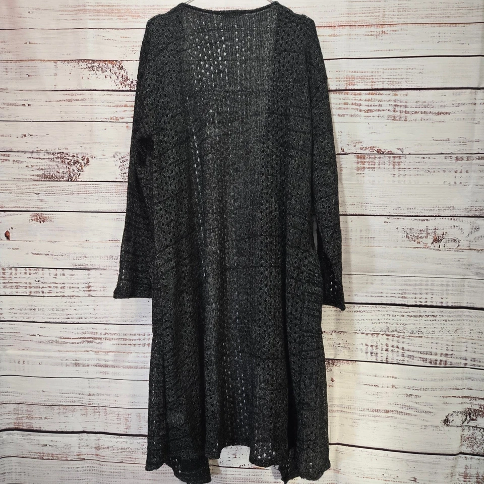 Cárdigan plumero largo tejido abierto negro Story Letter suéter para mujer XL Foto 3 de 4