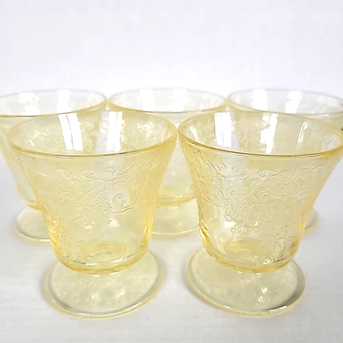 Set of 5 Hazel Atlas Florentine #2 Poppy Yellow Depression Glass Tumblers