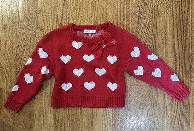 Monnalisa Girls Red / White Heart Sweater Top W/ Bow Size 4T