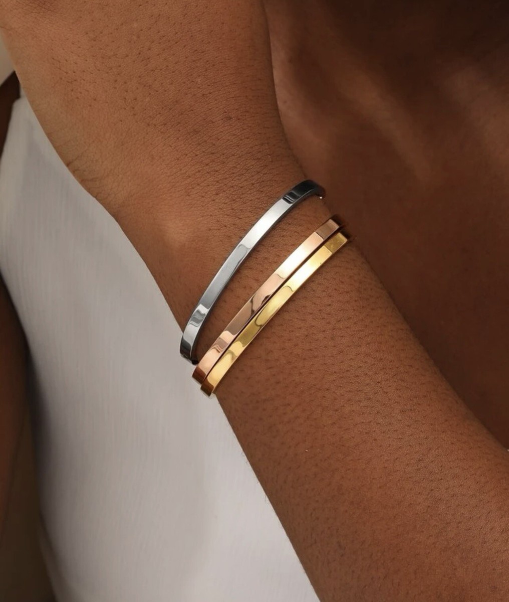 Lot De 3 Bracelets Jonc Femme En Acier Inoxydable - Finition Rigide, Style Ouvert, Neuf Sans étiquette