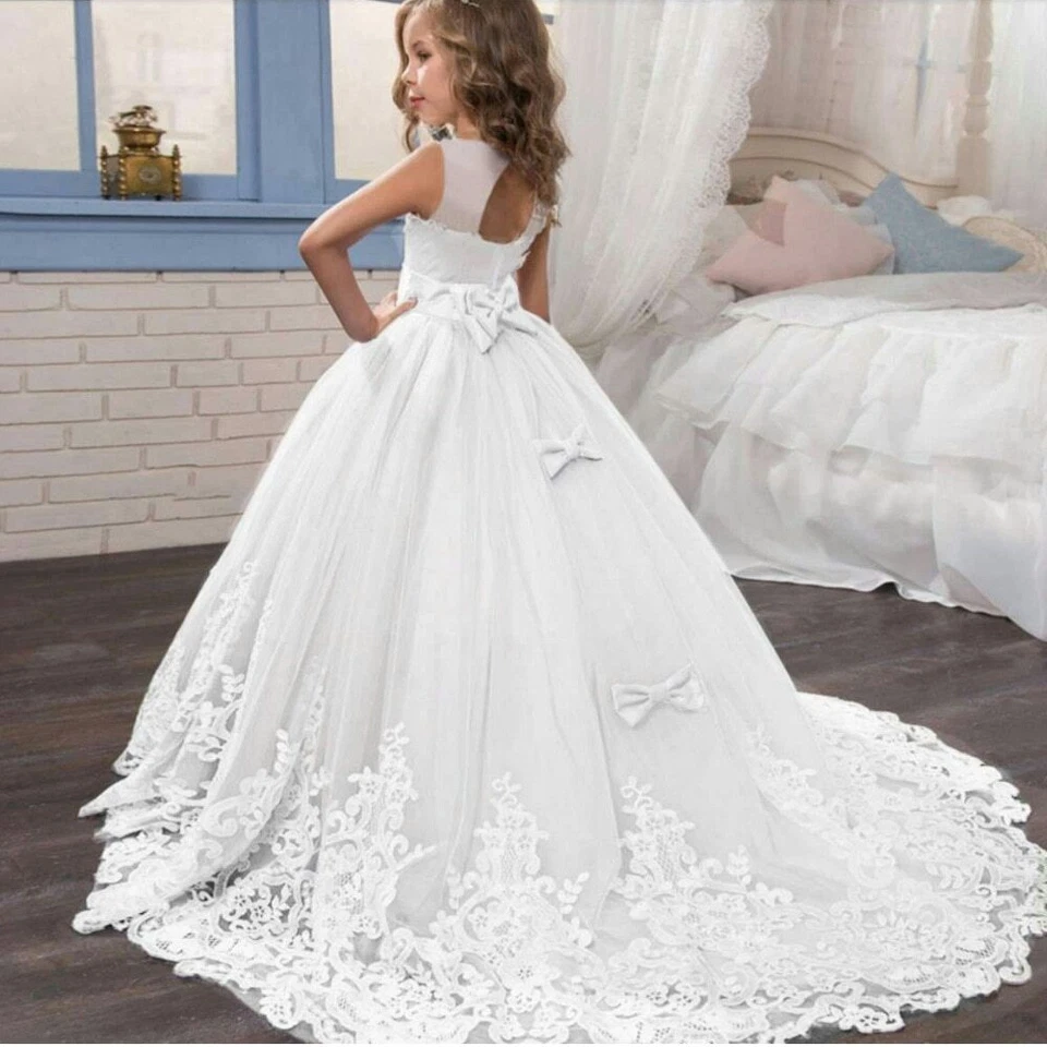 Girls Lace Long Prom Gowns Bridesmaid Kids Dresses Party Dress Kids Princess  - Image 3 of 4