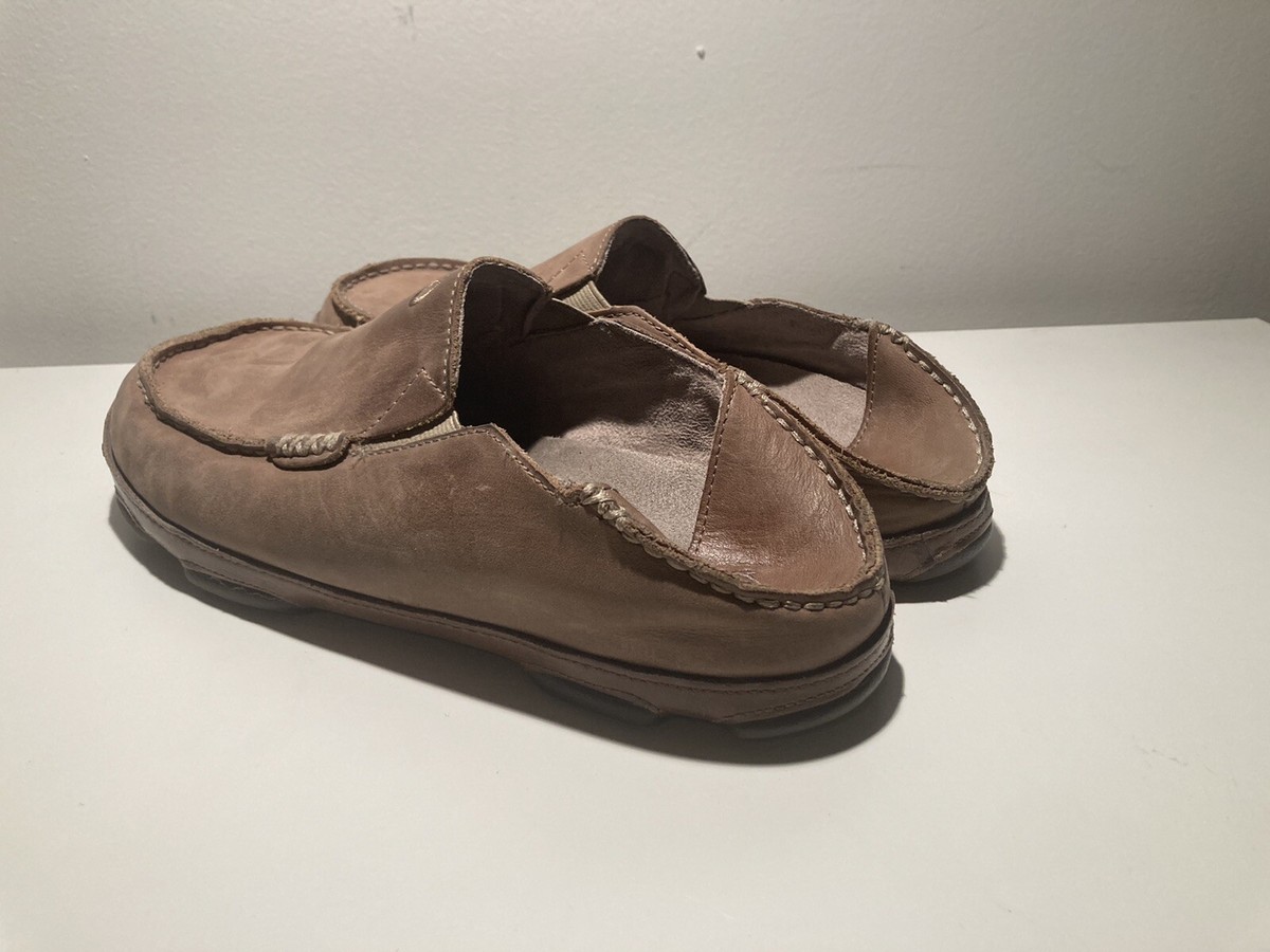 OluKai Moloa Shoes Mens M9.5 Tan Ray/Toffee Brown Leather 