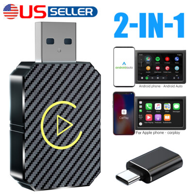 2 in 1 Wireless CarPlay Adapter USB Dongle Car Android Auto Navigation Player