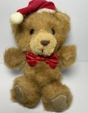 Vintage Russ Christmas Teddy Bear Buffy Mini Small Santa Hat Bow Tie Suede Feet  