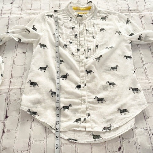 Womens Anthro Zebra Horse White Sheer Long Sleeve Mock Neck Shirt size 0 Boho - Picture 6 of 10