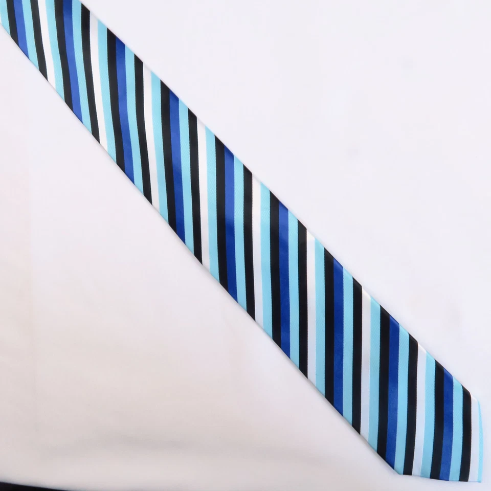 Colours by Alexander Julian Blue Black Diagonal Stripe Mens Neck Tie 56x3.25 - Image 2 of 4