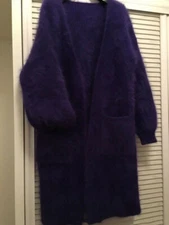 Angora Sweater Fluffy Fuzzy Cardigan Super Soft Chunky Knit Purple