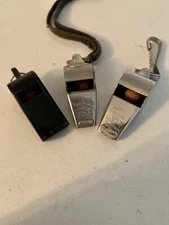 Vintage Acme Thunderer Brass Whistle, 1 Vintage Brass Teepee 300, 1 Plastic