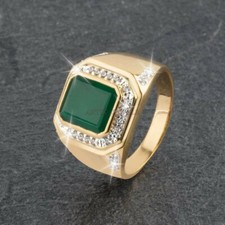 Natural Green Onyx Gemstone with Gold Plated 925 Sterling Silver Ring 1303