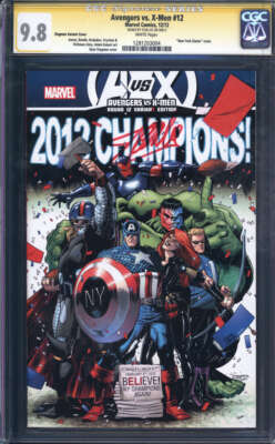 AVENGERS VS. X-MEN #12 CGC 9.8 WHITE PAGES // NY GIANTS COVER + SIGNED STAN LEE