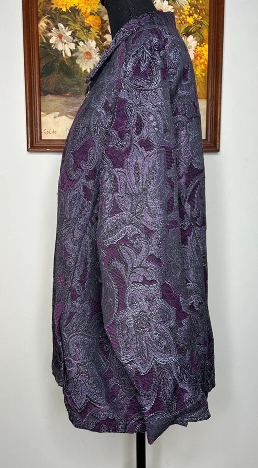 Cárdigan Suéter Erika Para Mujer 2X Cuello Púrpura Negro Floral Bolsillos Informal Foto 3 de 4