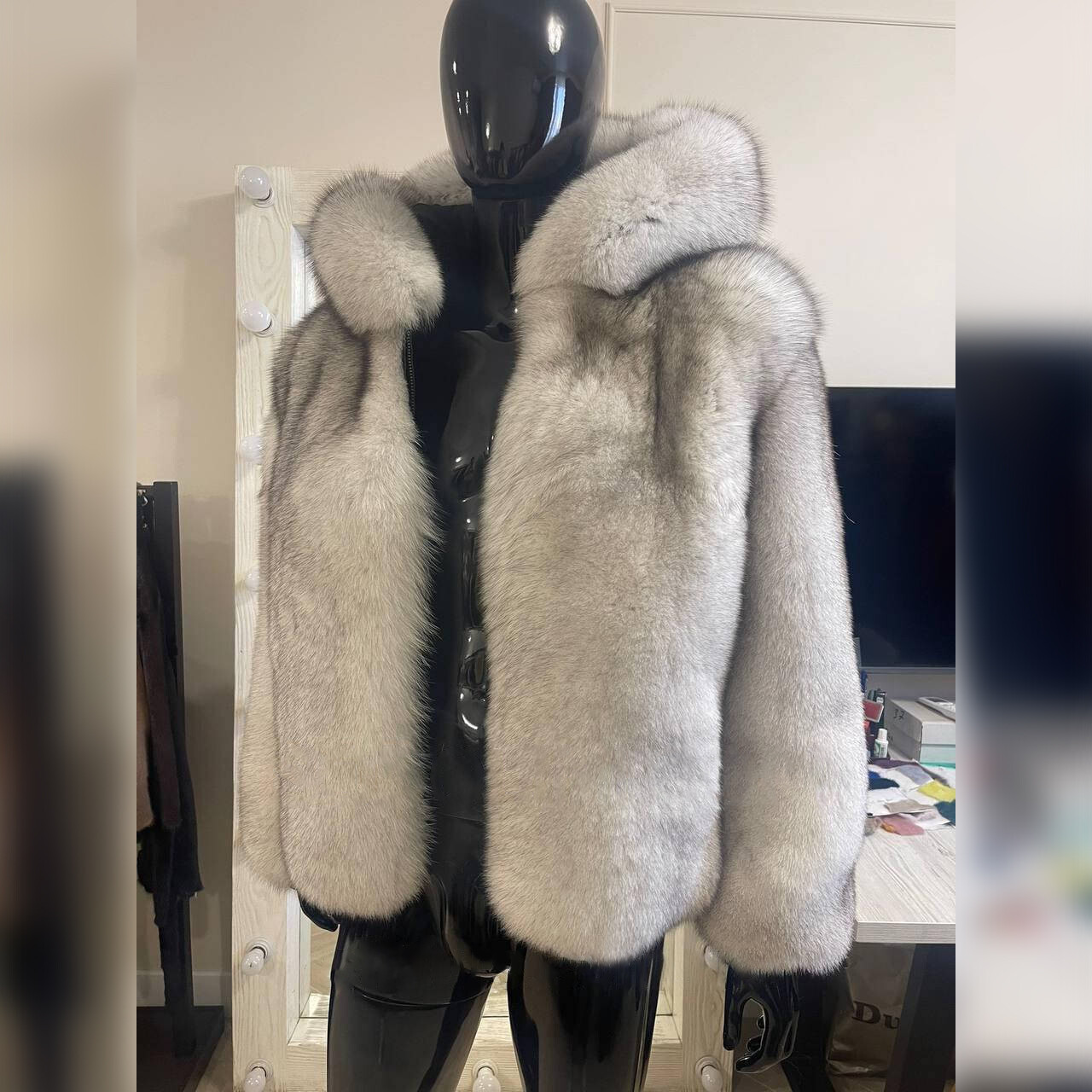 New Mens Full Skin Natural Fox Fur Overcoats Hooded Winter Thick Real