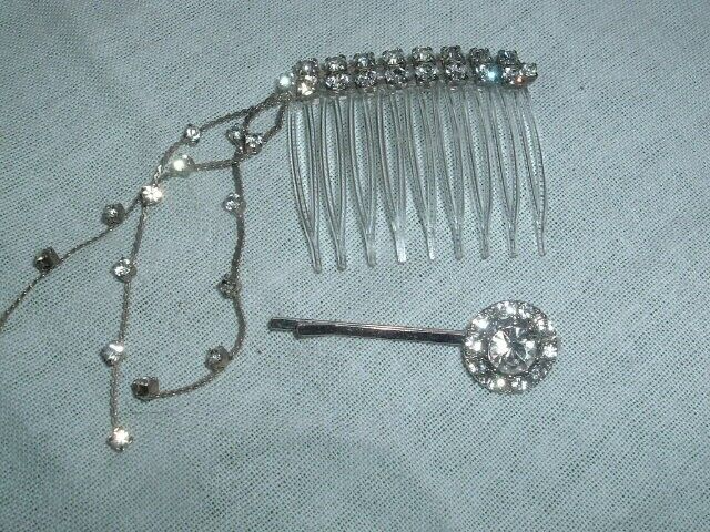 Vintage White Rhinestone Slide Comb with Waterfall Detail and Matching Bobby Pin