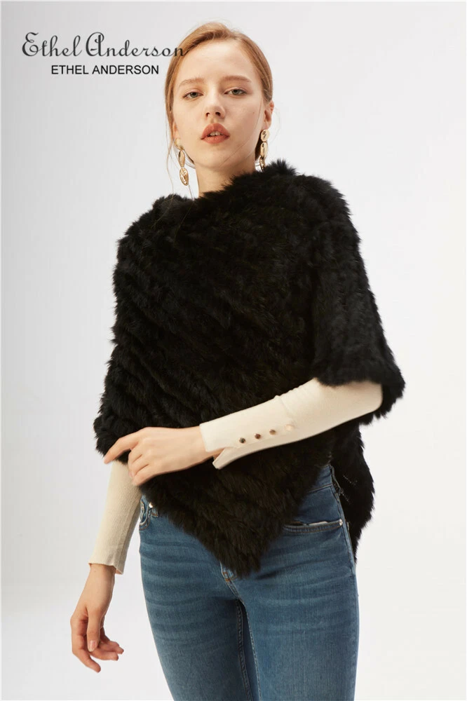 Lady Real Rabbit Fur Wrap Shawl Cape Poncho Scarf Elegant Women Best Gift