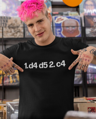 T-SHIRT QUEENS GAMBIT (1.d4 d5 2.c4) alle grössen + farben (Schach inspiriert Check Mate