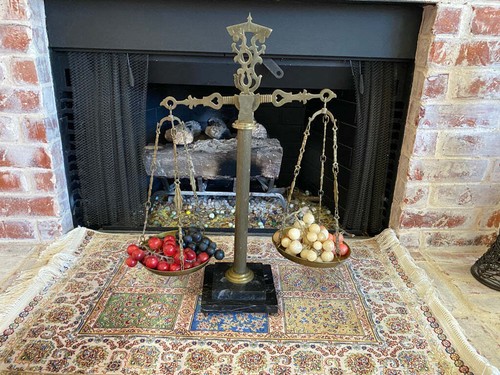 Large Vintage Brass Scale on Marble Base - 第 1/9 張圖片