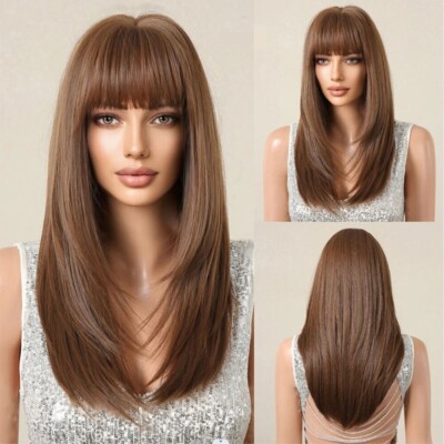 100% Real hair! Fashion Charm Women's Long Brown Straight Human