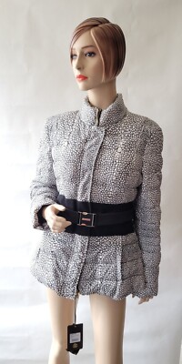 Roberto Cavalli Belted Cropped Down Black & White Puffer Jacket NWT 48 SOLD OUT