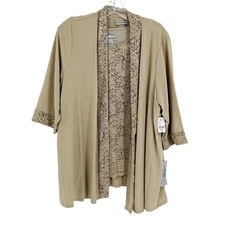 New Catherines 2 Piece Tank Blouse Cardigan Cover Up Women's Plus 20WP Beige Lac