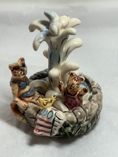 2002 Blue Sky Cats In A Fountain By Heather Goldmine