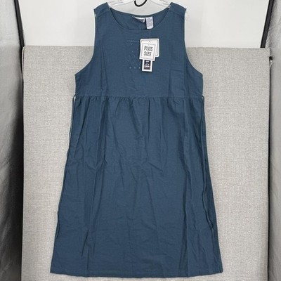 Erika II & Co Dress Womens 2X Green Sundress Long Sleeveless Overall Embroidered