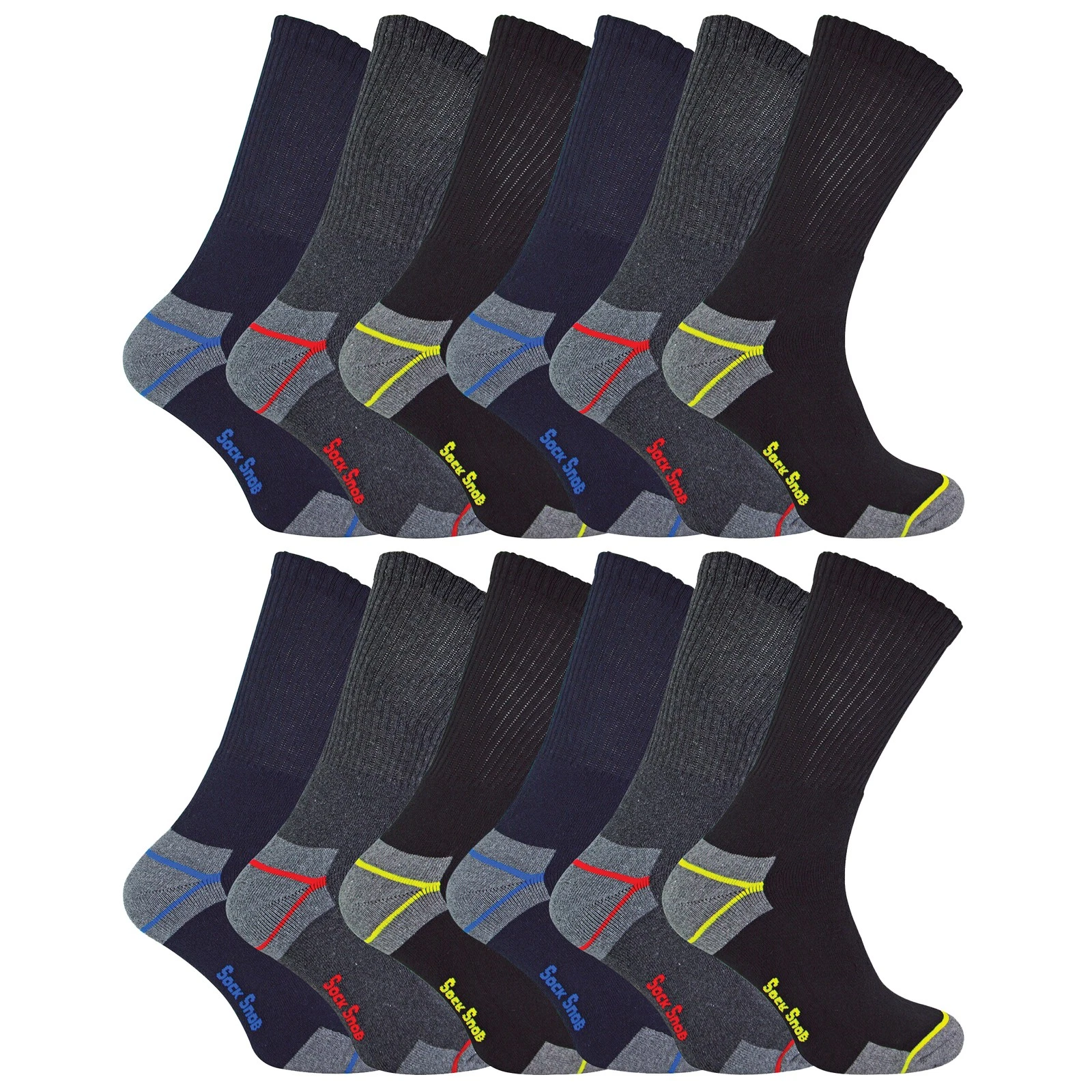 Sock Snob - Mens Reinforced Work Socks 12 Pack Cotton Boot Socks