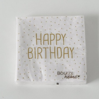 Boltze Servietten Happy Birthday weiß gold 20Stk. Originalverpackt