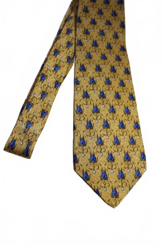 Vintage GEOFFREY BEENE 3.8 X 58 Inch Silk Necktie, Gold, Blue Design