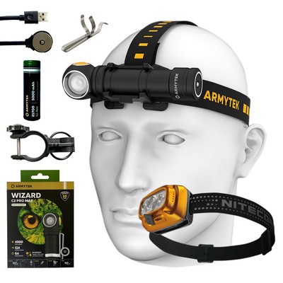 COMBO: Armytek Wizard C2 Pro Max XHP70.2 LED Magnet Rechargeable Headlamp (White